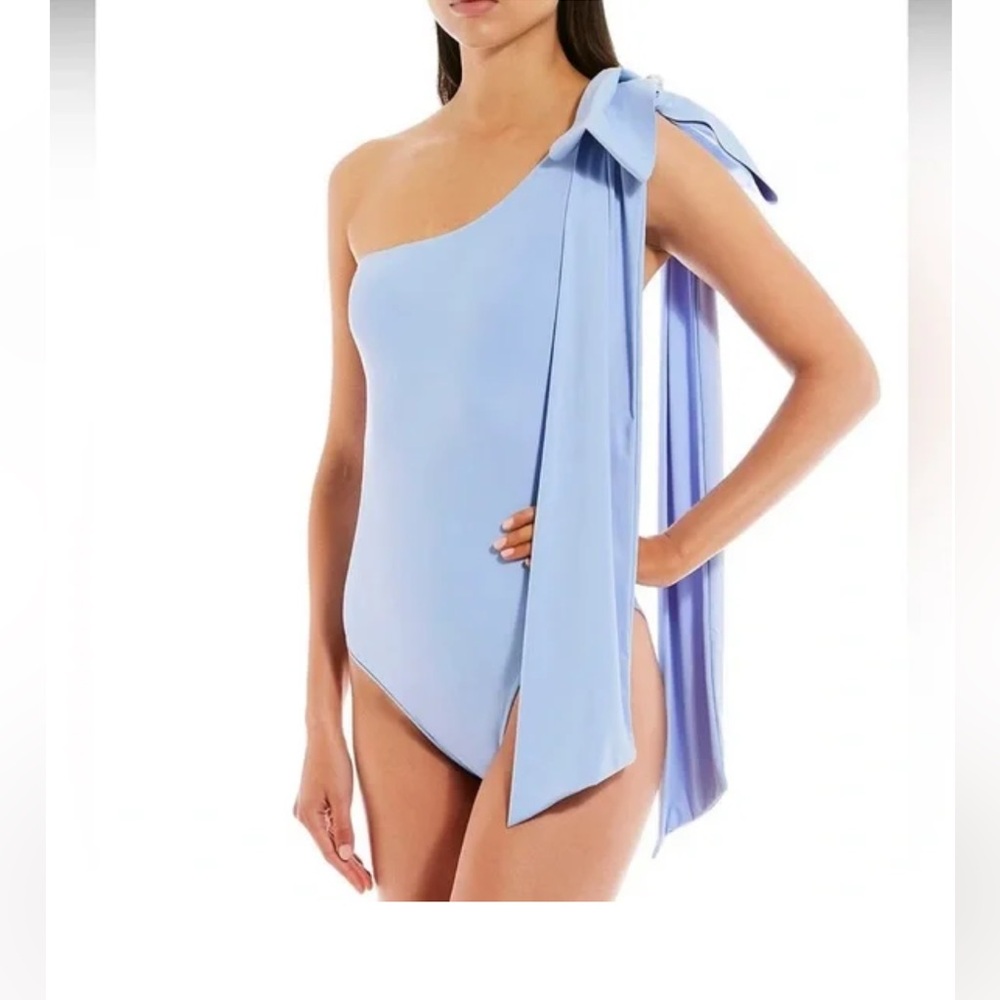 Gianni Bini x Venita Aspen Blue One Shoulder Bow Bathing Swimsuit